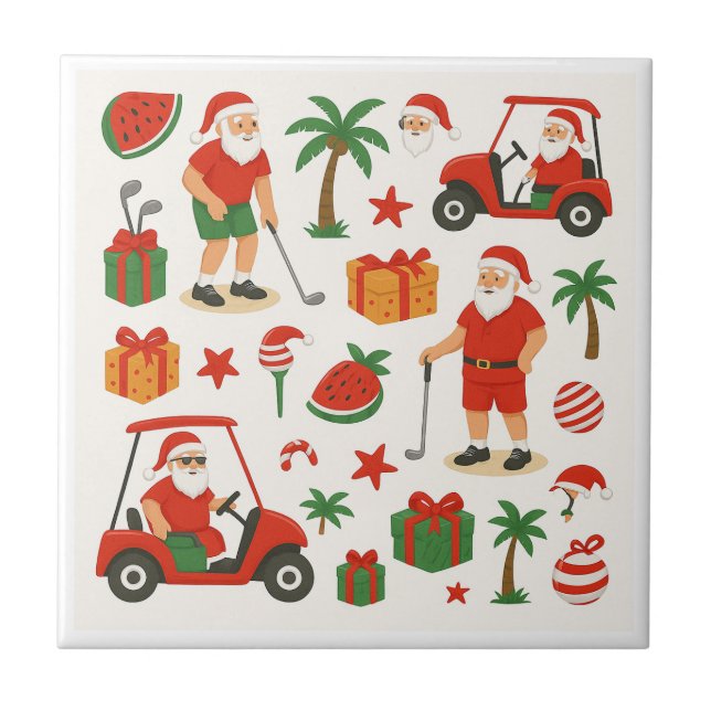 Golf Santa Golfing för julsommaren Kakelplatta (Framsidan)
