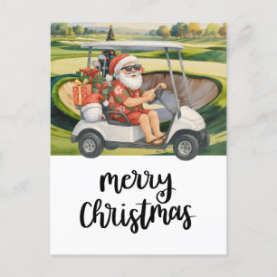 Golf Santa hellf golf cart nära Bunker-jul Helg Vykort