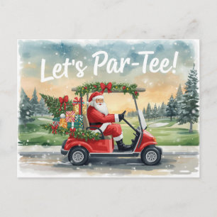 Golf Santa i röd vagn – Roligt Let Par-Tee Vykort