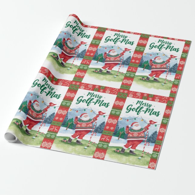 Golf Santa in Ugly Sweater Golfing Merry Golfmas Presentpapper (Utrullad)