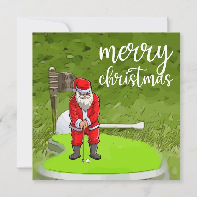 Golf Santa med Julgran-gåva till Golfer Julkort (Framsida)