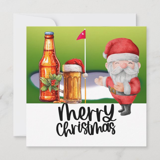 Golf Santa och Beer för julfonen Golfer Julkort (Framsida)