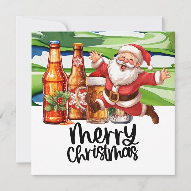 Golf Santa och Beer för julfonen Golfer Julkort (Framsida)