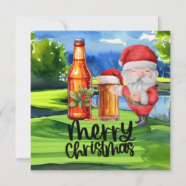 Golf Santa och Beer för julfonen Golfer Julkort (Framsida)