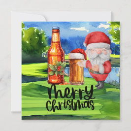 Golf Santa och Beer för julfonen Golfer Julkort