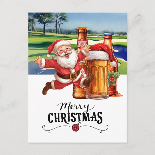Golf Santa och Beer för julfonen Helg Vykort (Framsida)
