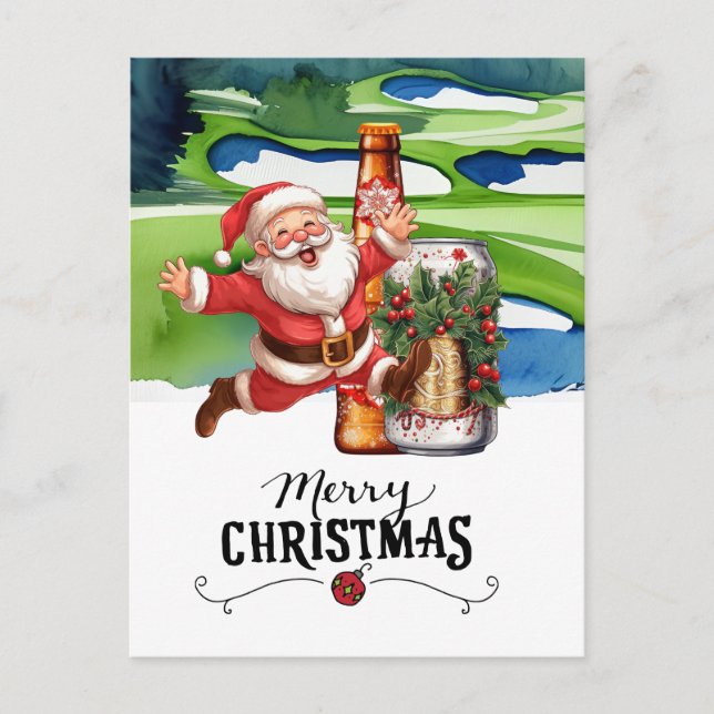 Golf Santa och Beer för julfonen Helg Vykort (Framsida)