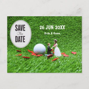Golf Save Date Bride and Groom Bröllop Invita Vykort