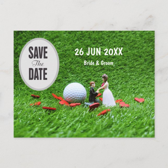 Golf Save Date Bride and Groom Bröllop Invita Vykort (Framsida)