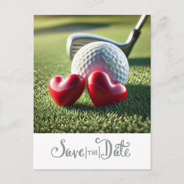 Golf Save date for bröllop with golf boll Inbjudan Vykort (Framsida)