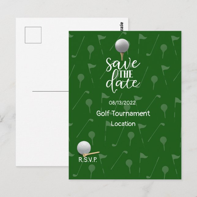 Golf Save Date for Golf Tournament Golfer Vykort (Fram/baksida)