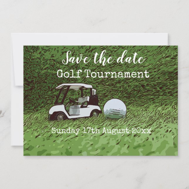 Golf Save date for golf tournament with cart Spara Datumet (Framsida)
