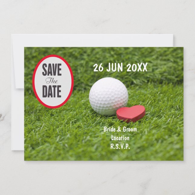Golf Save Date for golfer with golf boll kärlek Inbjudningar (Framsida)
