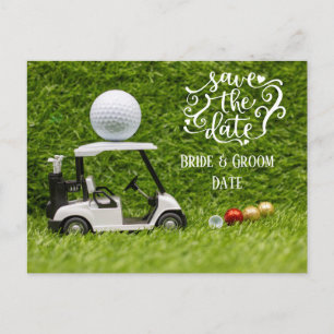 Golf Save Date golf cart och boll på grönt Vykort