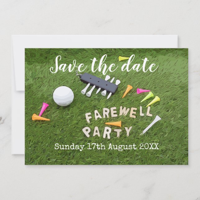 Golf Save date Golf Farewell Party med boll Spara Datumet (Framsida)