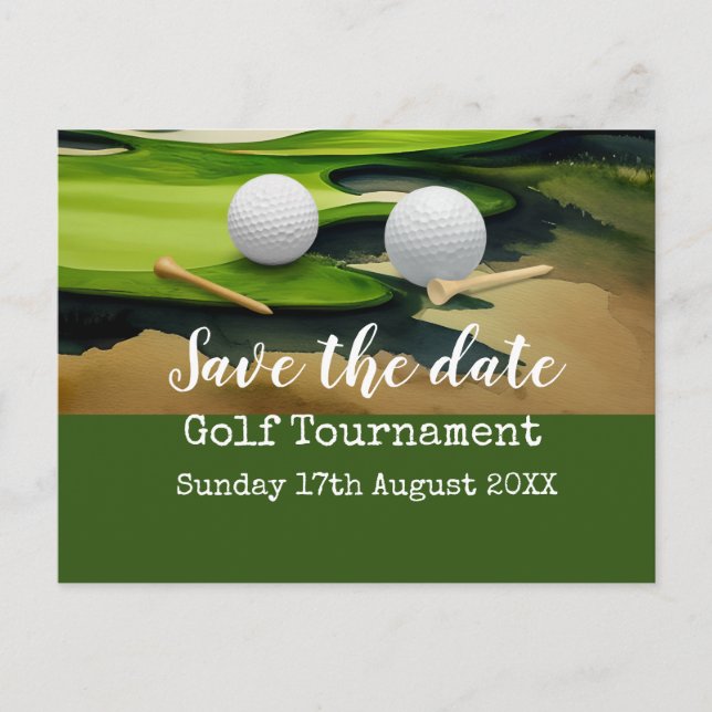 Golf Save date Golf Tournament on grönt Meddelande Vykort (Framsida)
