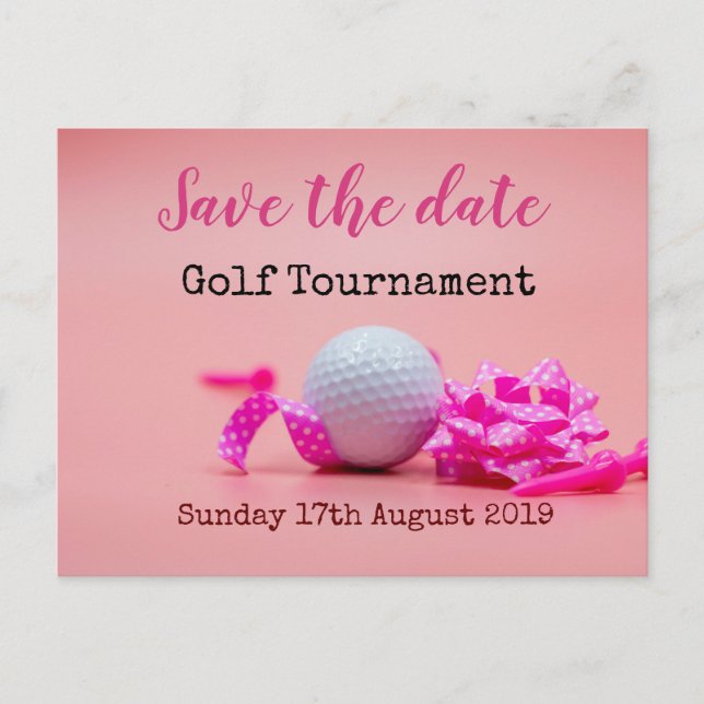Golf Save date Golf Tournament on rosa Meddelande Vykort (Framsida)
