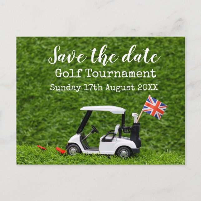 Golf Save date Golf Tournament Union Jack Flagga Meddelande Vykort (Framsida)