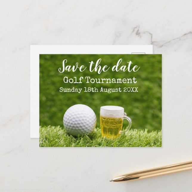 Golf Save date Golf Tournament with Beer Meddelande Vykort (Fram/Back In Situ)