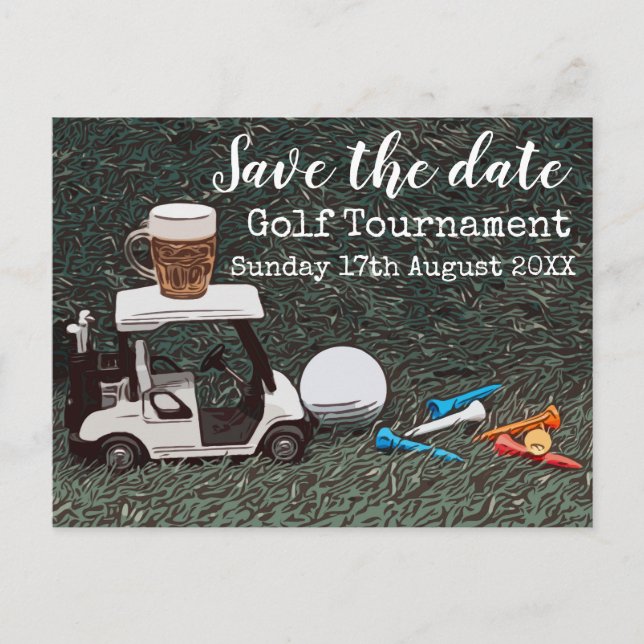 Golf Save date Golf Tournament with Cart Beer Meddelande Vykort (Framsida)