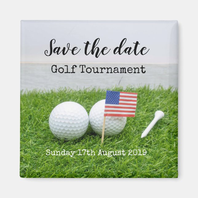 Golf Save date Golf Tournament with U.S.A.flagga Magnet (Framsidan)