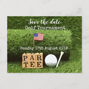 Golf Save date Golf Tournament with U.S.A.flagga Meddelande Vykort