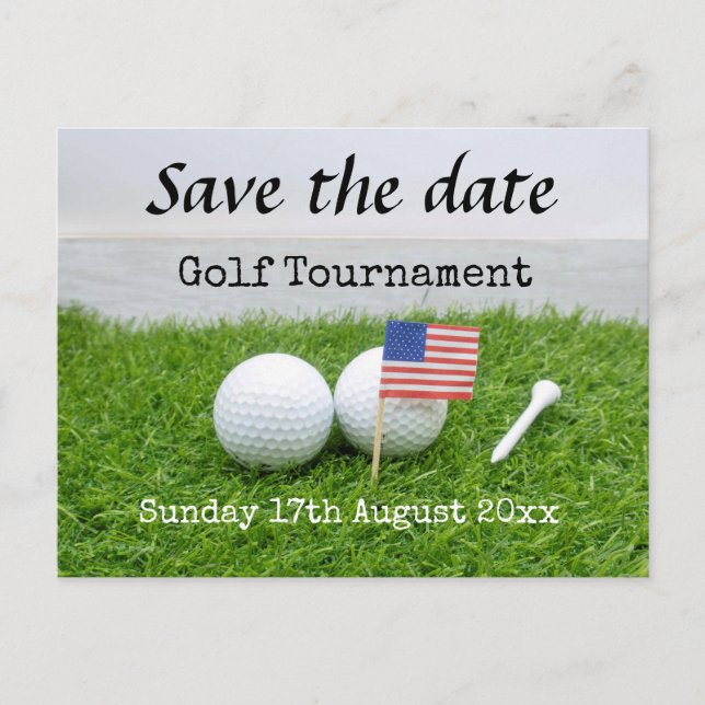 Golf Save date Golf Tournament with U.S.A.flagga Meddelande Vykort (Framsida)