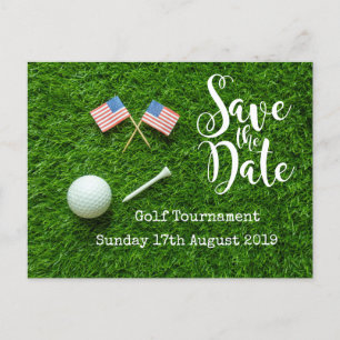 Golf Save date Golf Tournament with U.S.A.flagga Meddelande Vykort