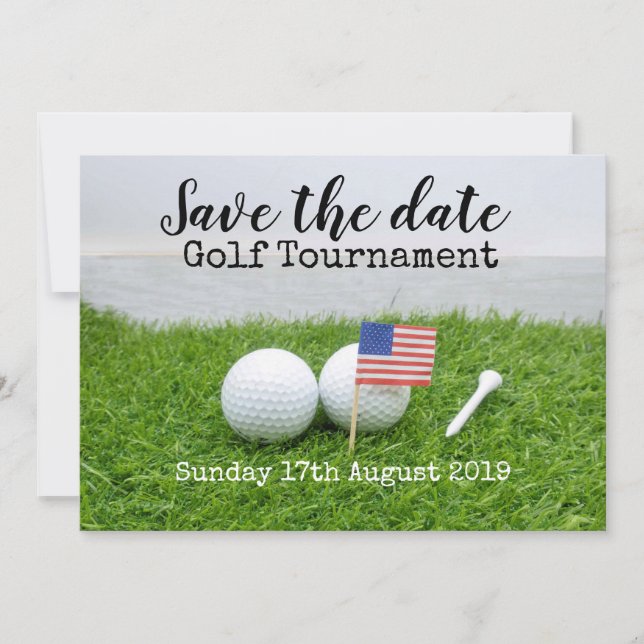 Golf Save date Golf Tournament with U.S.A.flagga Spara Datumet (Framsida)