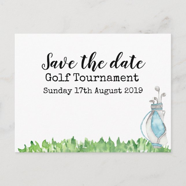 Golf Save date Golf Tournamin with golf bag Meddelande Vykort (Framsida)