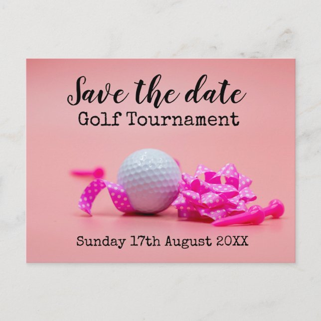 Golf Save date Golf Tournamin with rosa Tema Meddelande Vykort (Framsida)