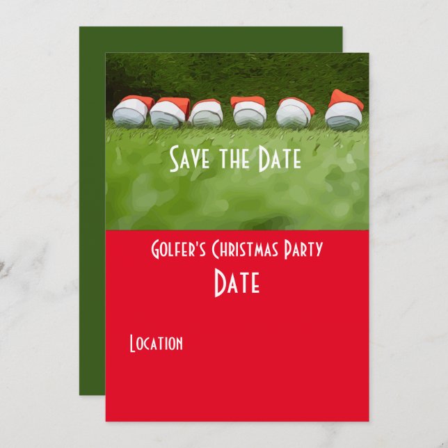 Golf Save Date jul Party Golf boll Santa Inbjudningar (Fram/baksida)