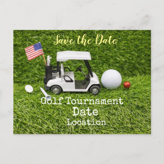 Golf Save Date med golf boll & American flagga Vykort (Framsida)