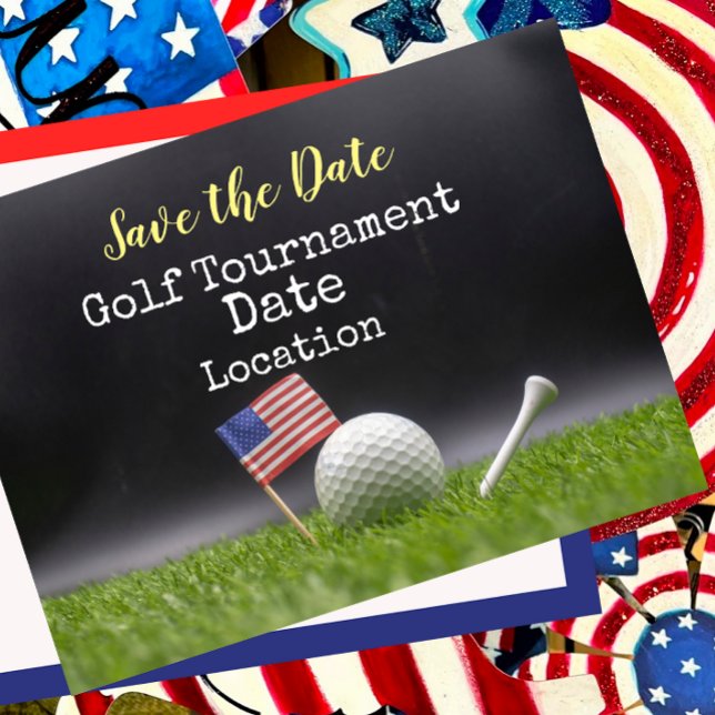 Golf Save Date med golf boll & American flagga Vykort (Skapare uppladdad)