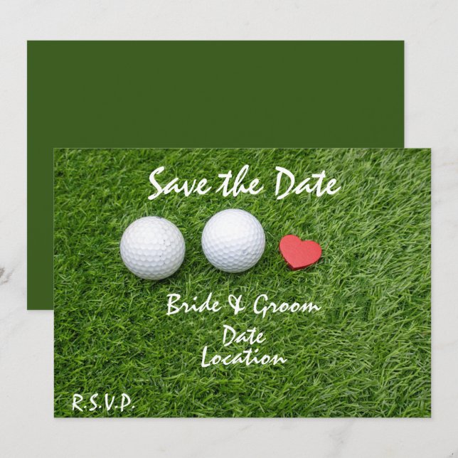 Golf Save Date med golf boll i kärlek på grönt Inbjudningar (Fram/baksida)