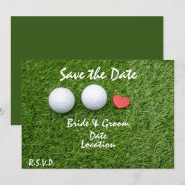 Golf Save Date med golf boll i kärlek på grönt Inbjudningar