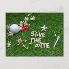 Golf Save date med golf boll och blommor Vykort