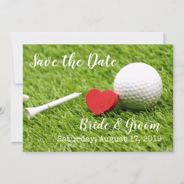 Golf Save date med golf boll och T & kärlek Spara Datumet (Framsida)