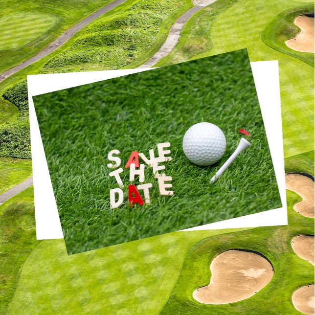 Golf Save Date med golf boll och T Meddelande Vykort (Skapare uppladdad)