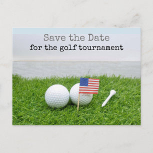 Golf Save date med golf boll och U.S.A.flagga Vykort