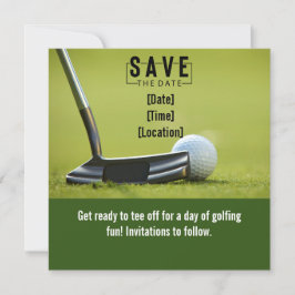 Golf Save Date med golf boll på grönt gräs