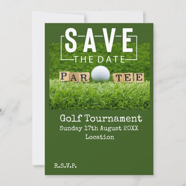 Golf Save date med golf boll på grönt Inbjudningar (Framsida)