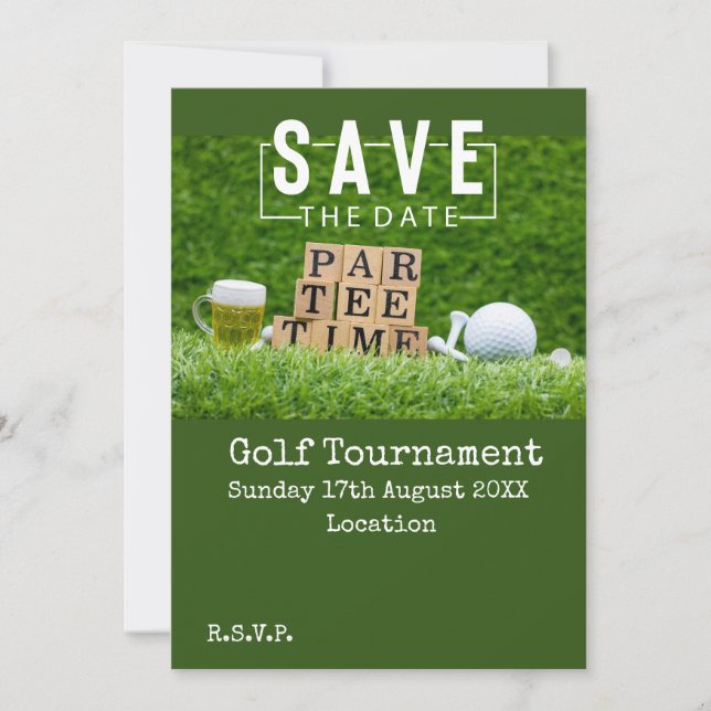 Golf Save date med golf boll på grönt Inbjudningar (Framsida)
