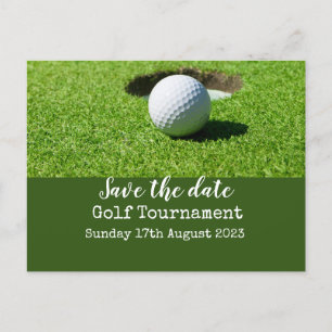 Golf Save date med golf boll på grönt Meddelande Vykort