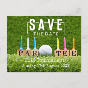 Golf Save date med golf boll på grönt Meddelande Vykort