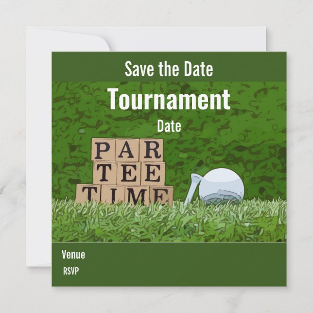 Golf Save Date med golf boll party par tee (Framsida)