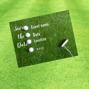 Golf Save Date med golf bollar på grönt gräs Vykort