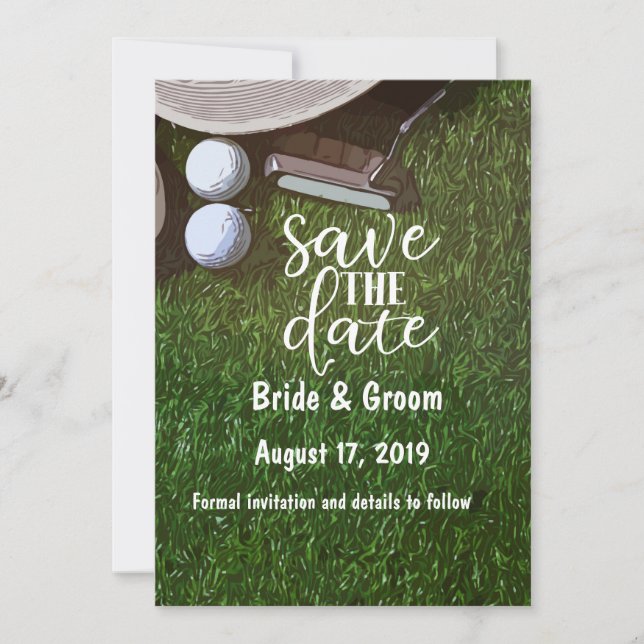 Golf Save date with boll on grönt Spara Datumet (Framsida)