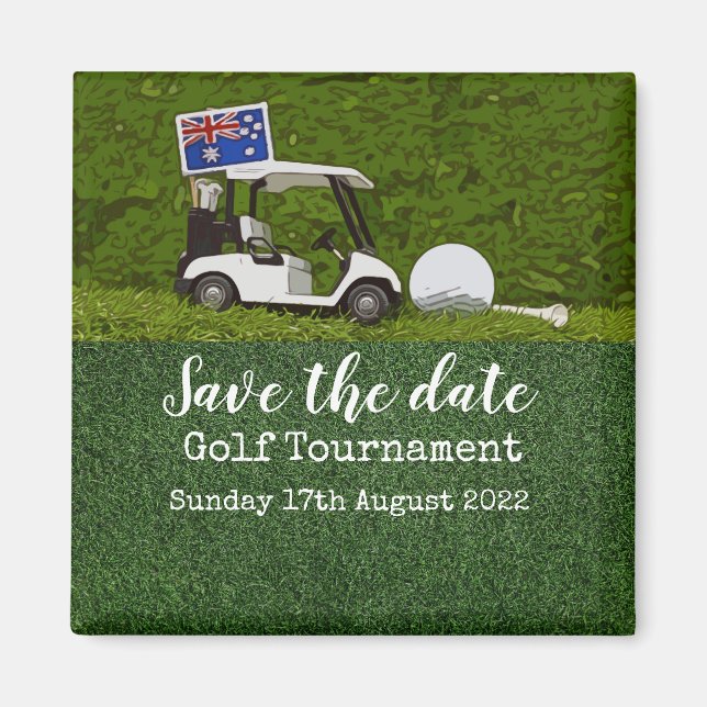 Golf Save date with cart and flagga of Australia Magnet (Framsidan)