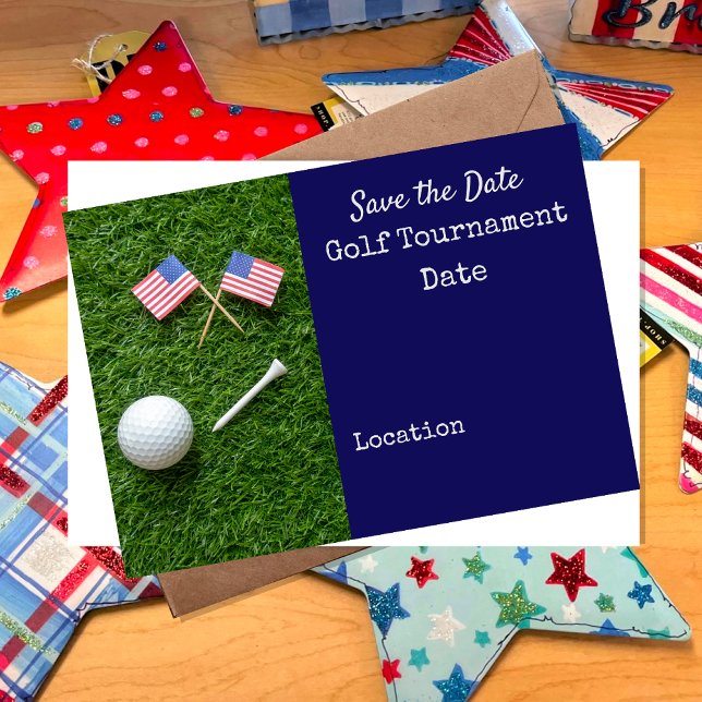Golf Save date with flagga America and boll Inbjudningar (Skapare uppladdad)